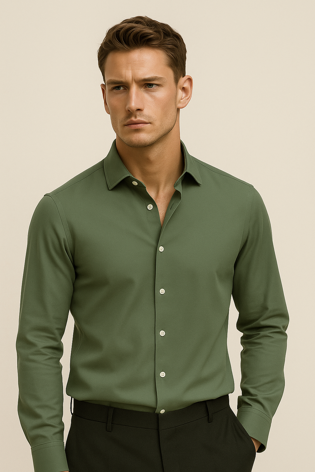 Firenze Cotton Shirt Olive Green