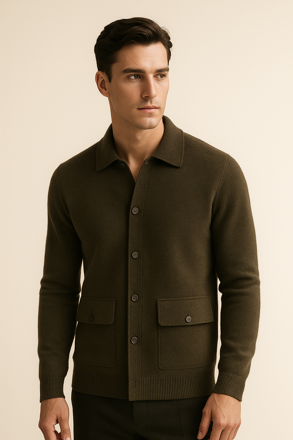 Lorenzo Cashmere Cardigan Olive Green