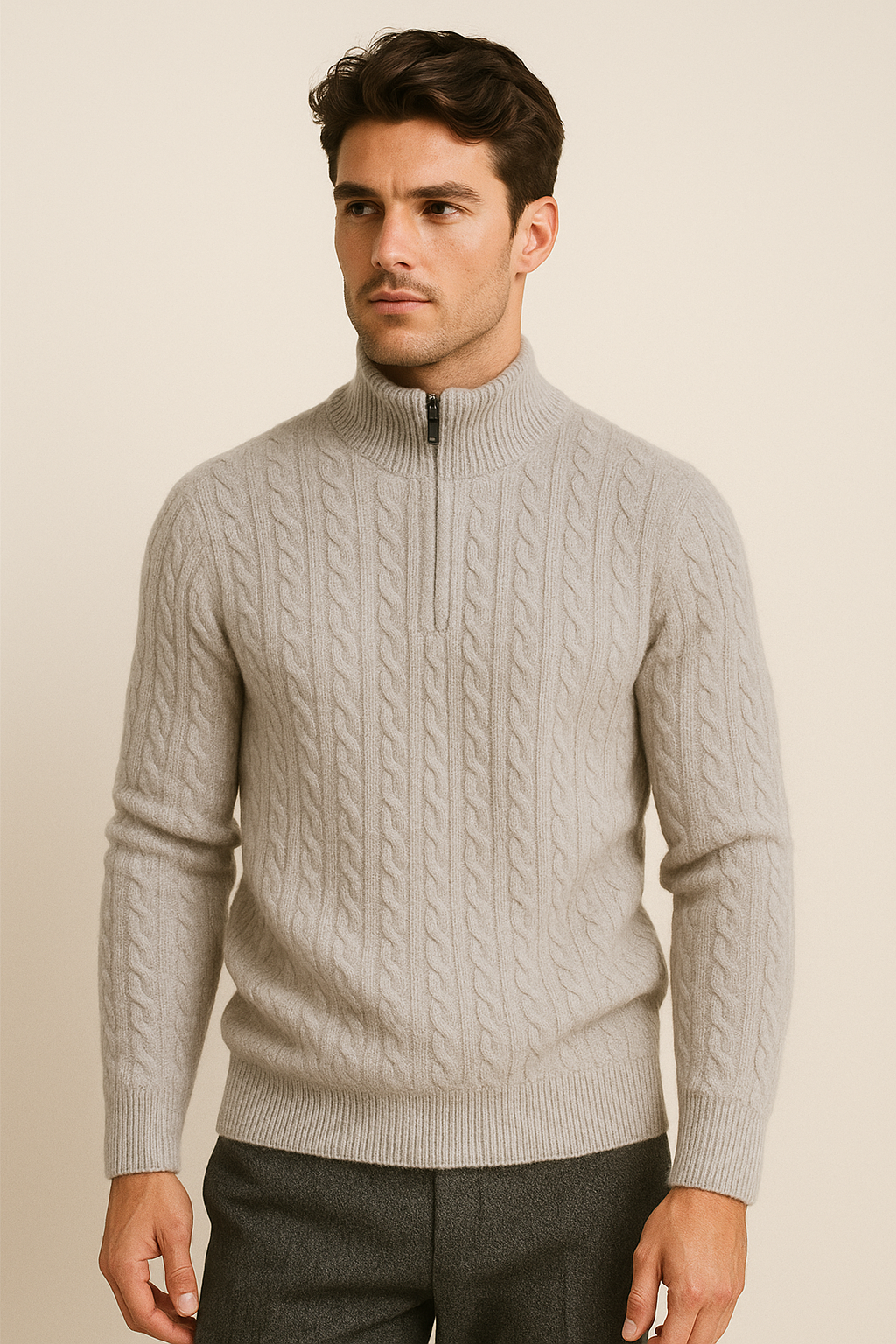 Lerano Cashmere Half-Zip Knit Grey