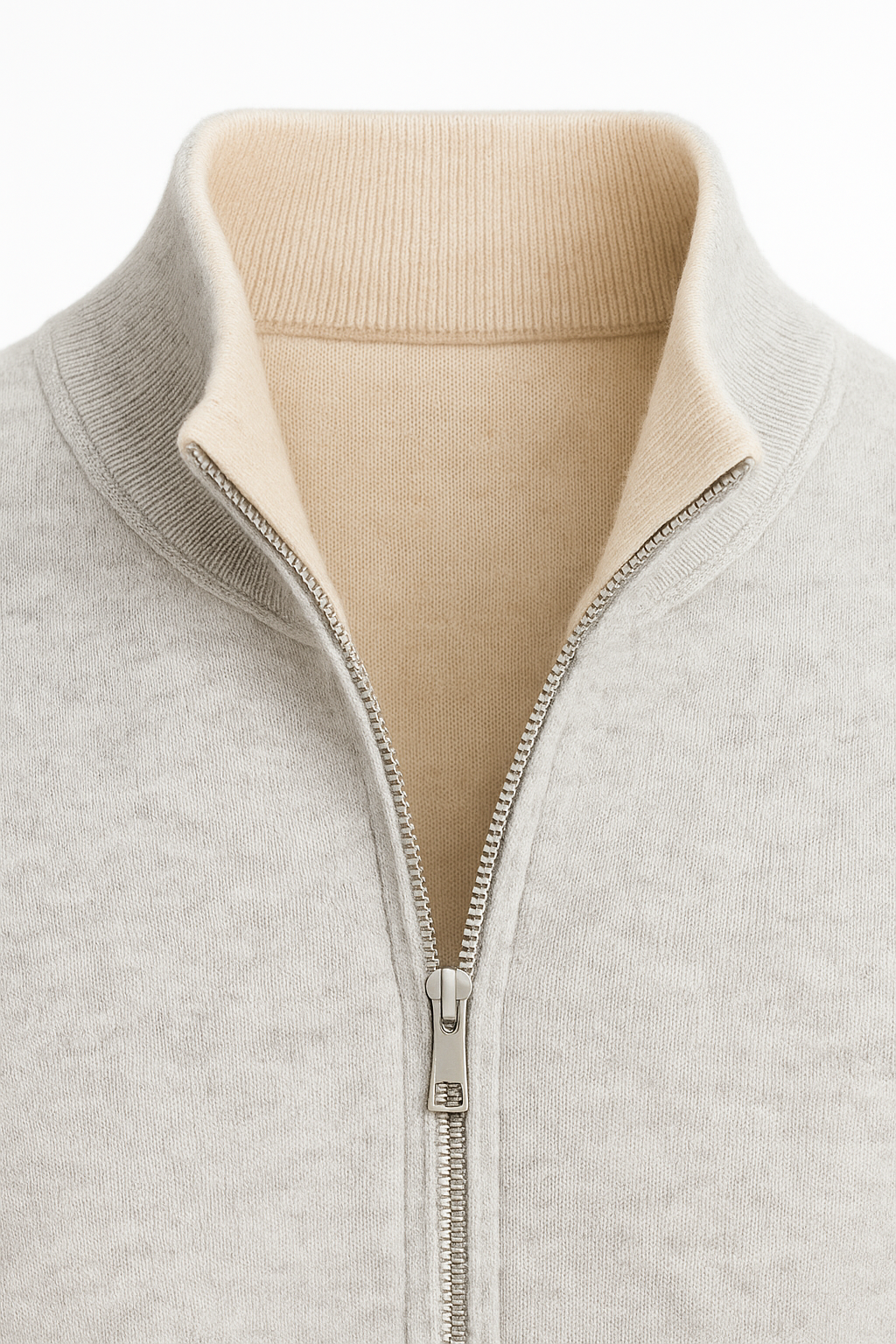 Marciello Reversible Cashmere Zip Knit Beige & Grey