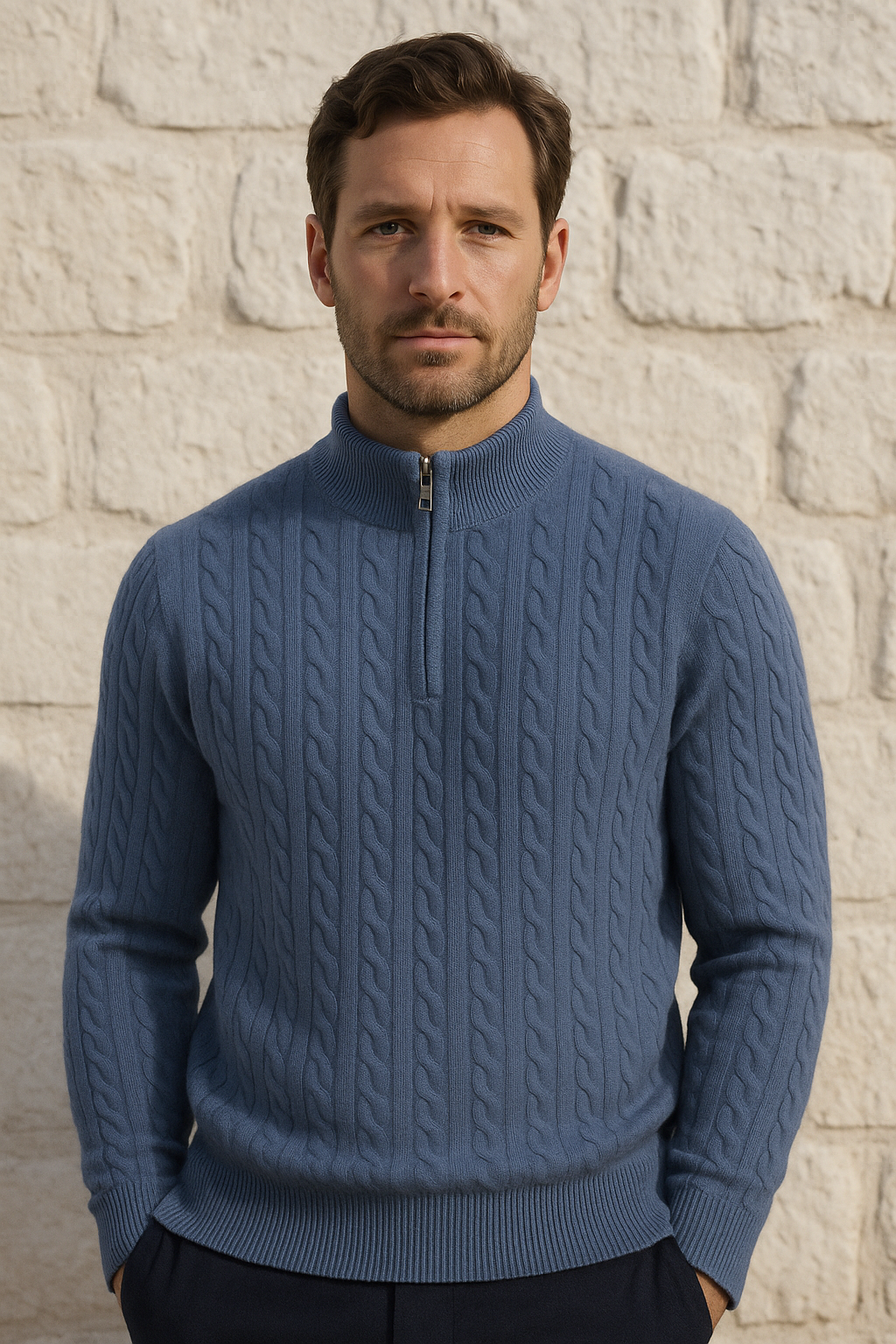 Lerano Cashmere Half-Zip Knit Blue