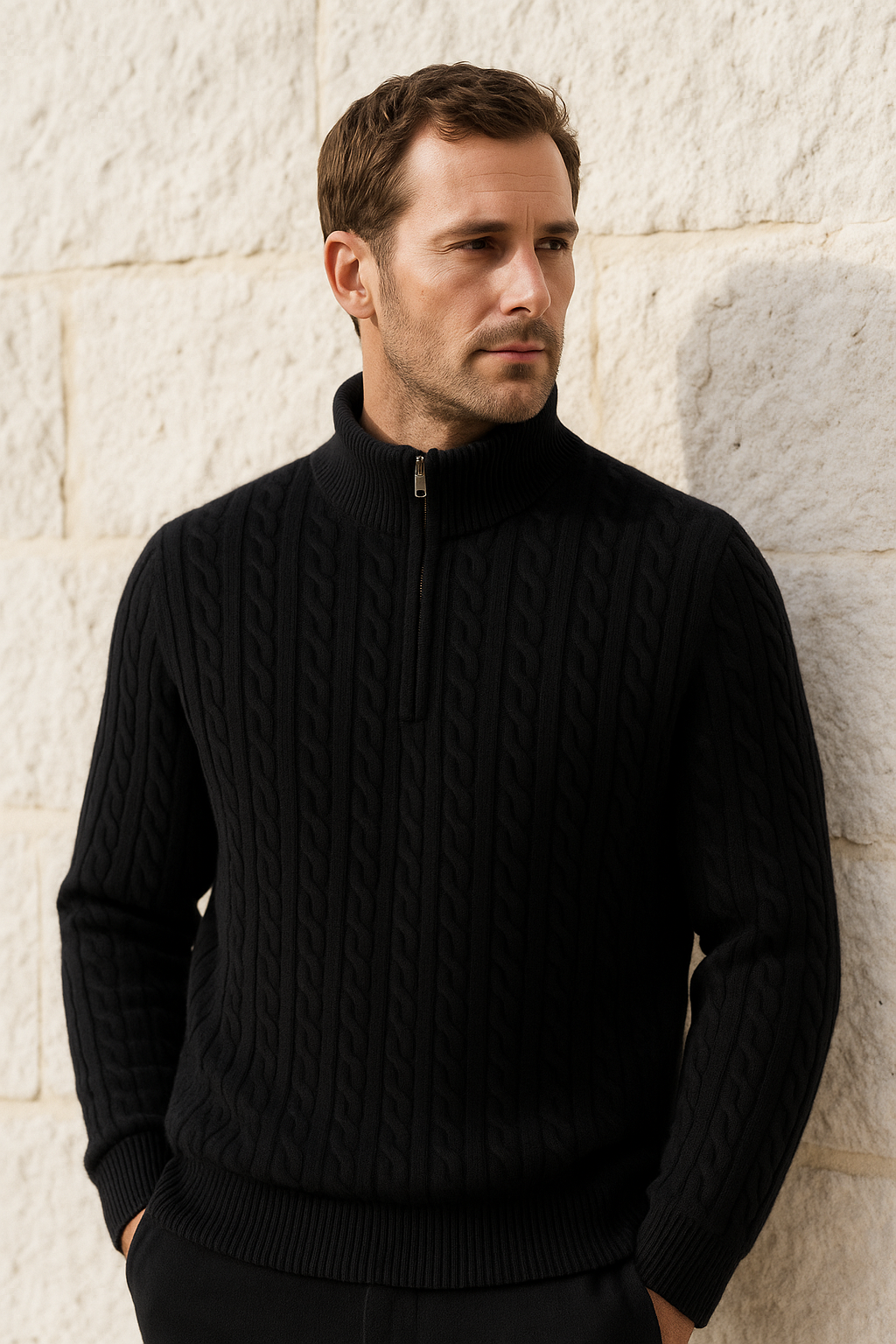 Lerano Cashmere Half-Zip Knit Black
