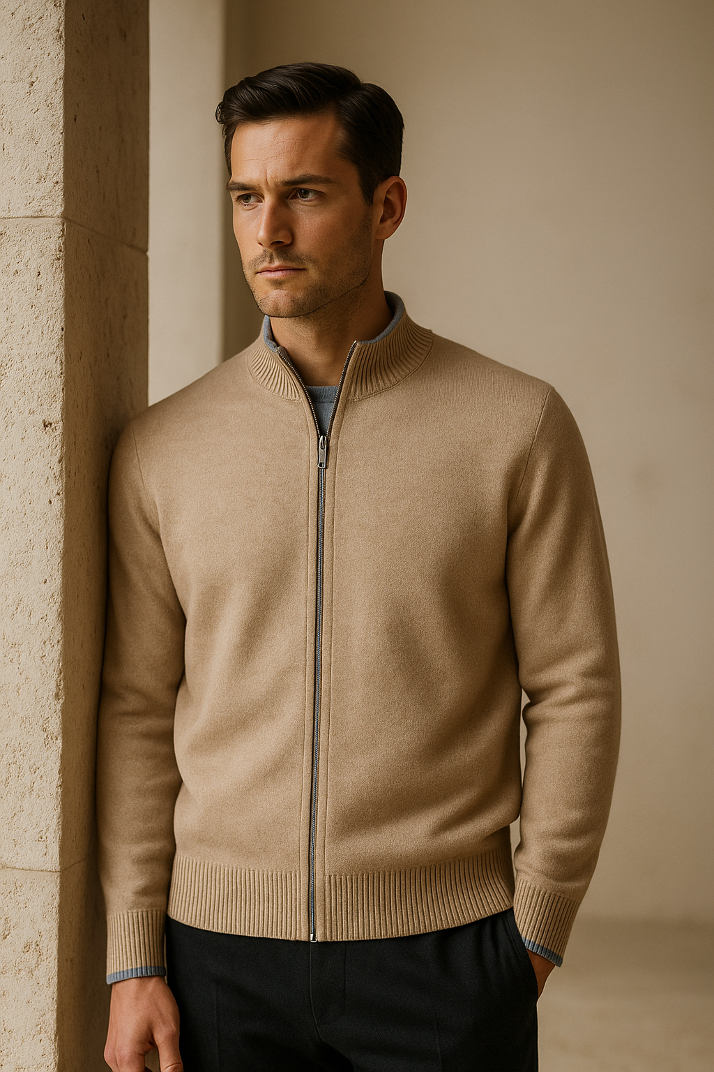 Terenzo Zip Cardigan Beige