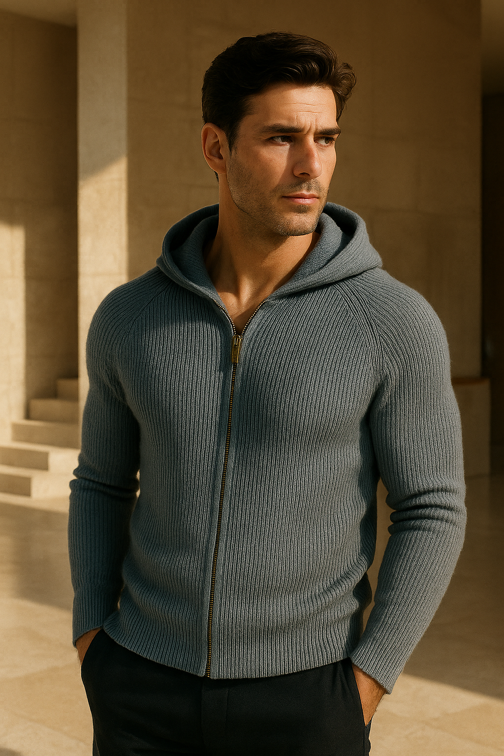 Amalfi Merino Hooded Sweater Light Blue