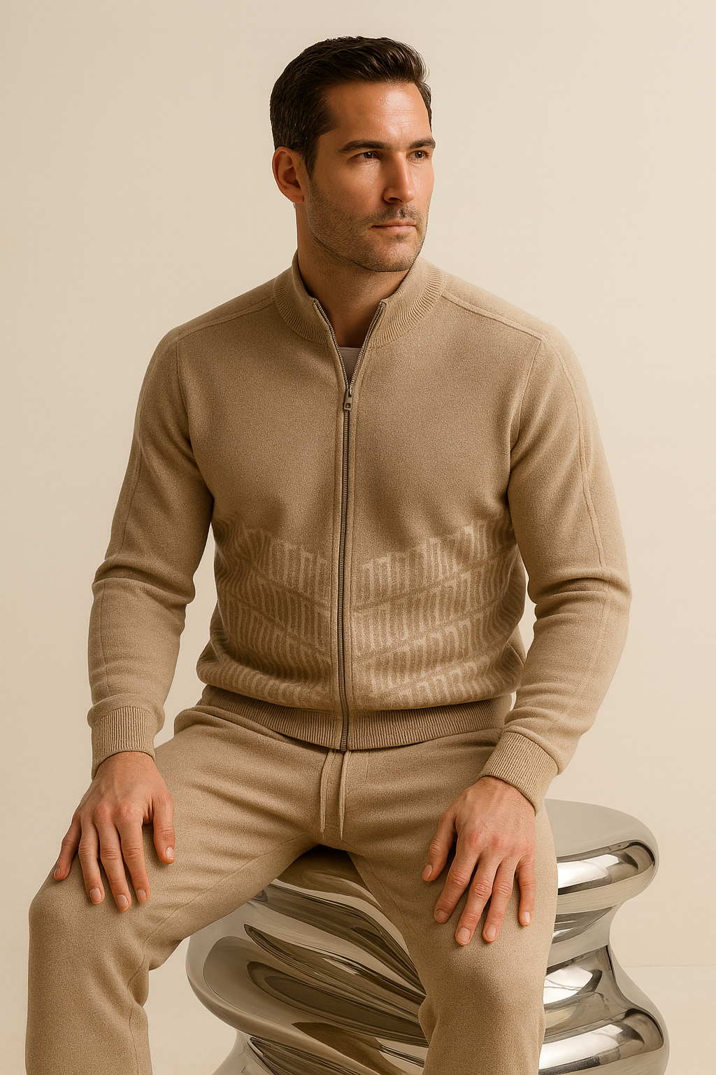 Enzo Cashmere Full-Zip Set Camel