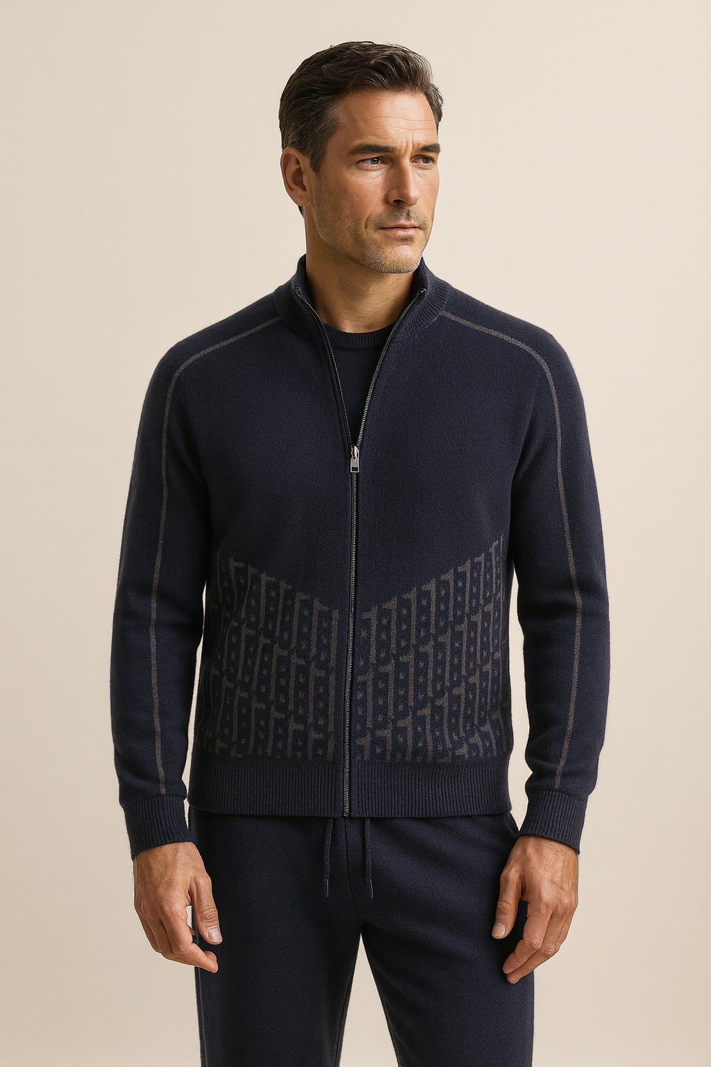 Enzo Cashmere Full-Zip Set Navy
