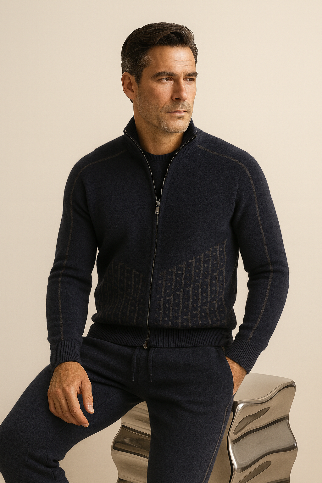 Enzo Cashmere Full-Zip Set Navy