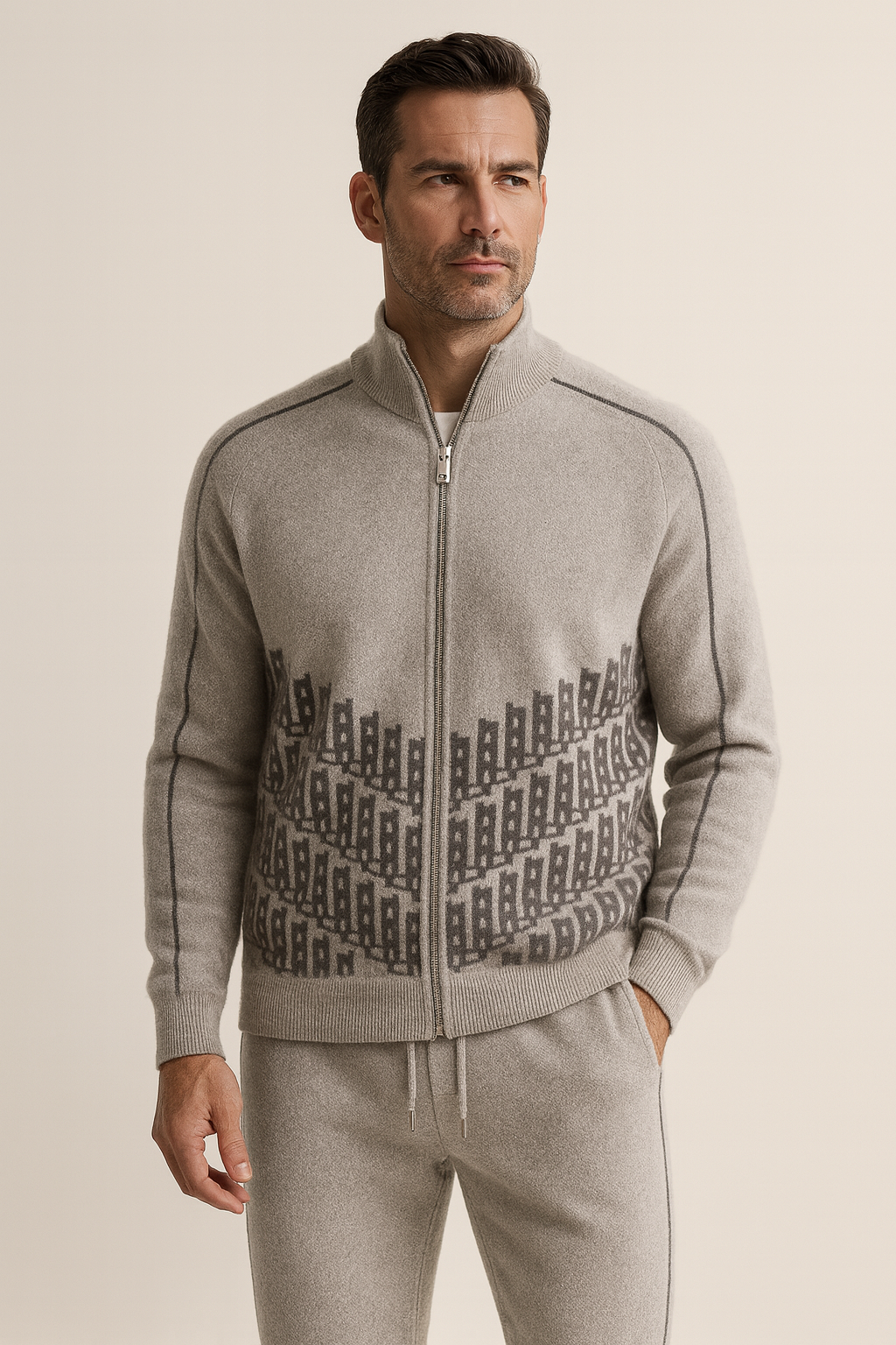 Enzo Cashmere Full-Zip Set Grey