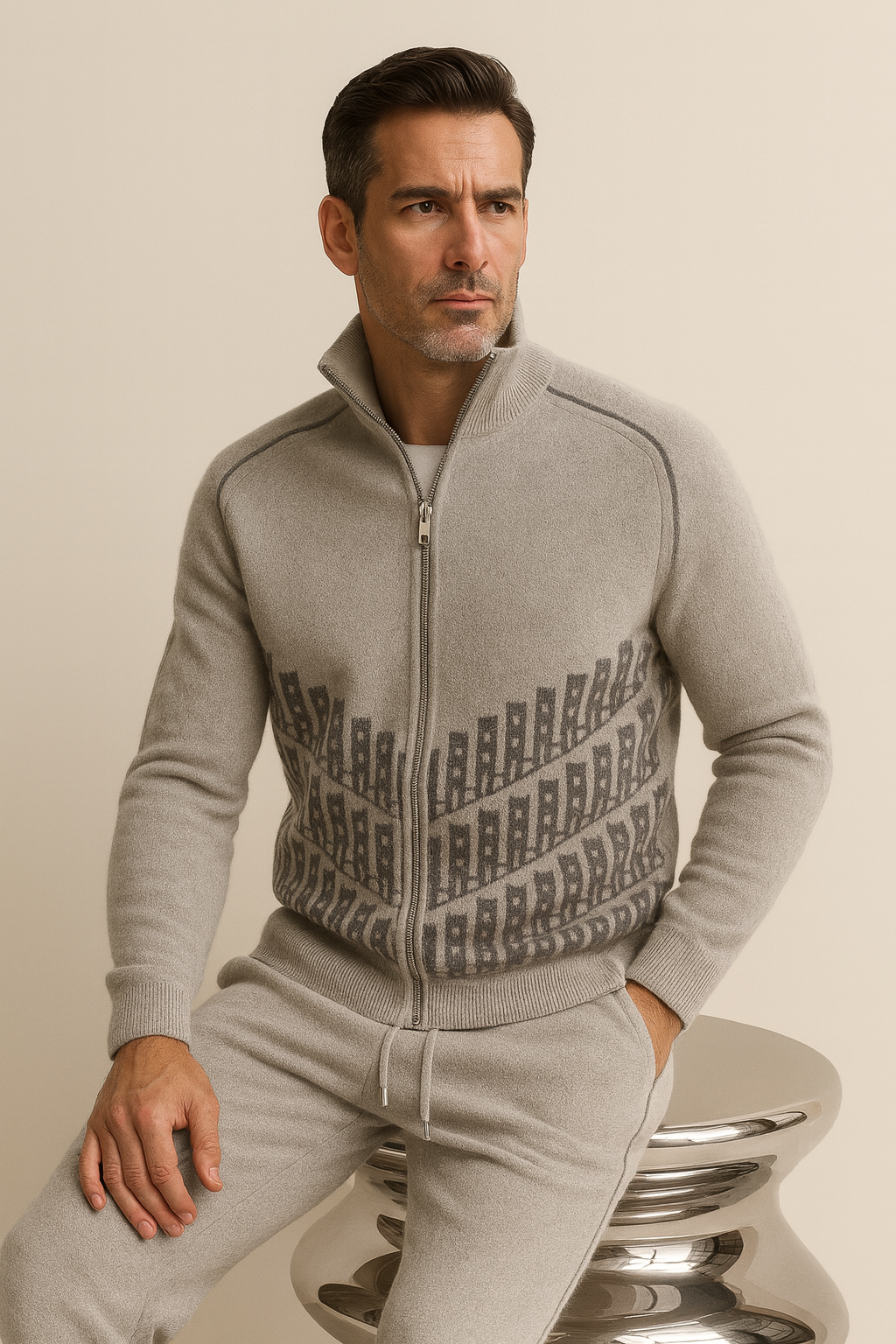 Enzo Cashmere Full-Zip Set Grey