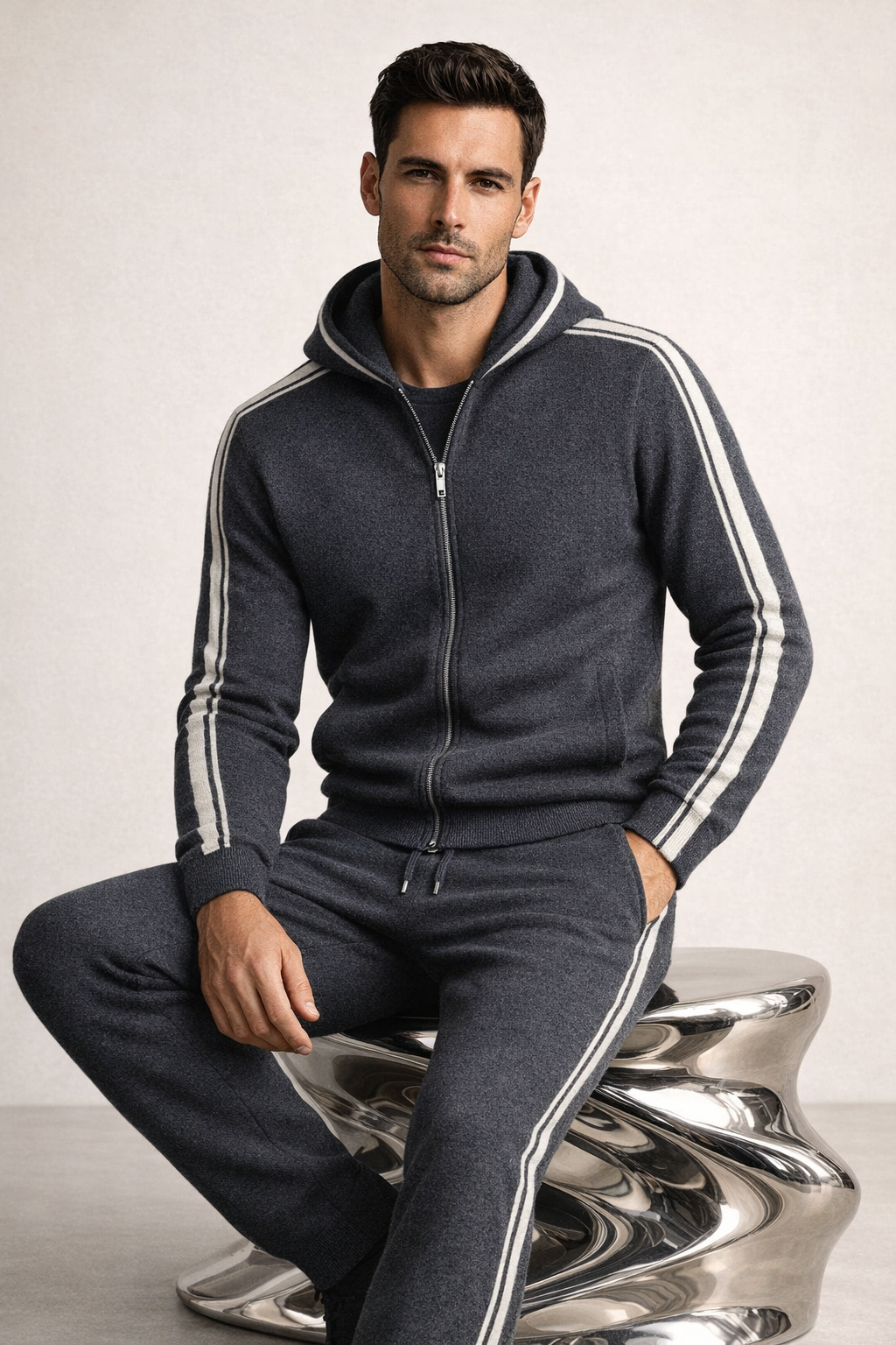 Giancarlo Hooded Zip Set Dark Grey