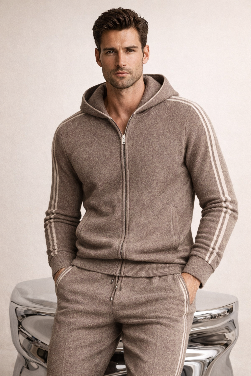 Giancarlo Hooded Zip Set Brown