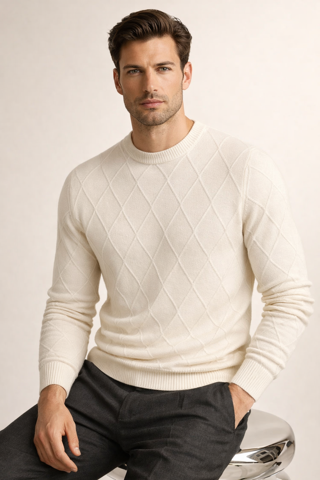 Cesare Knit Crewneck Sweater Beige