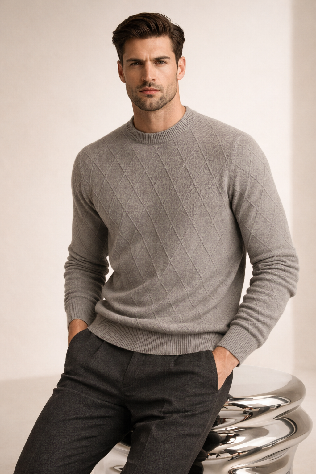 Cesare Knit Crewneck Sweater Brown