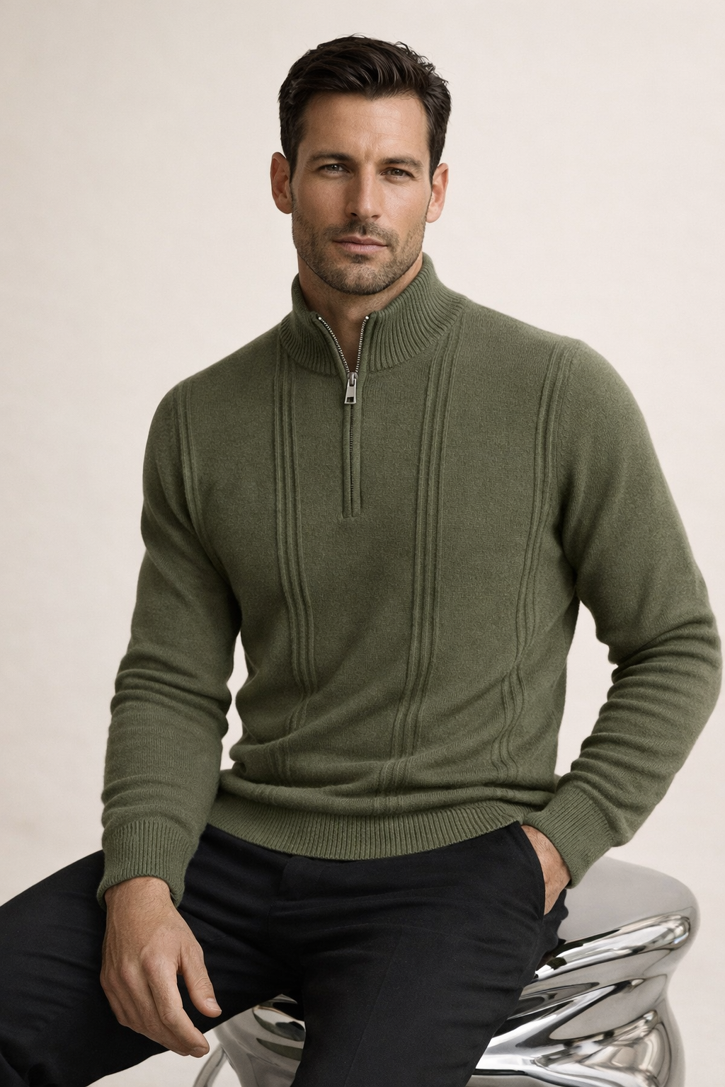 Teo Cashmere Half-Zip Knit Green