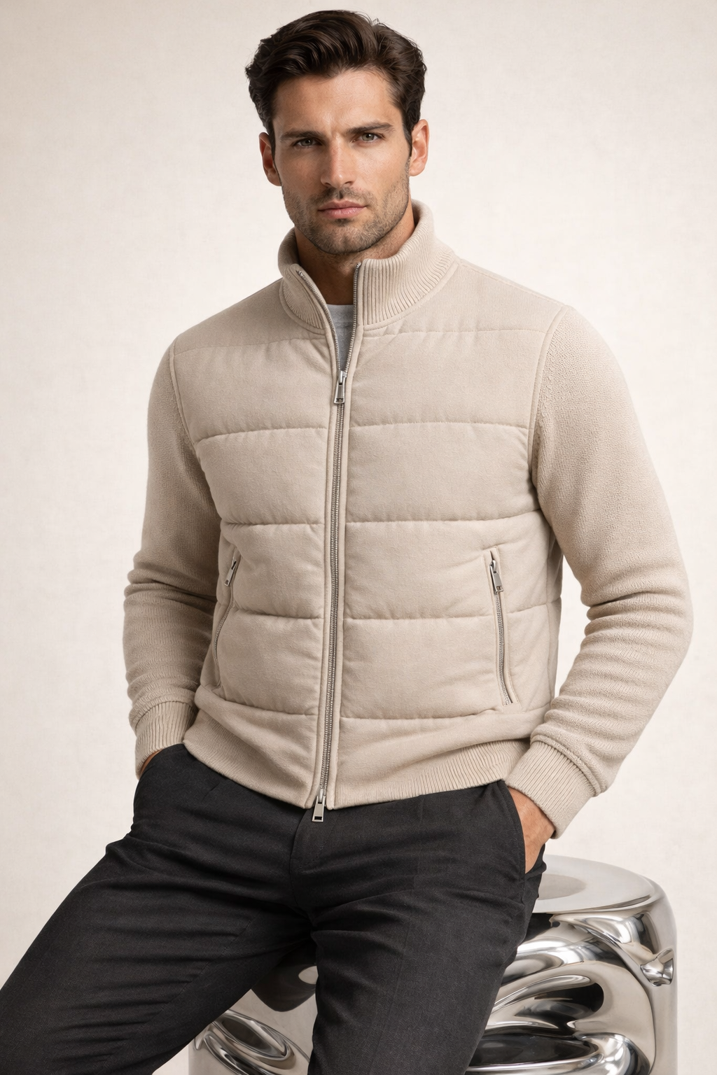 Enea Quilted Knit Jacket Ivory
