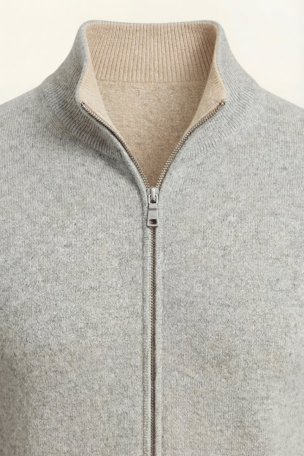 Marciello Reversible Cashmere Zip Knit Beige & Grey