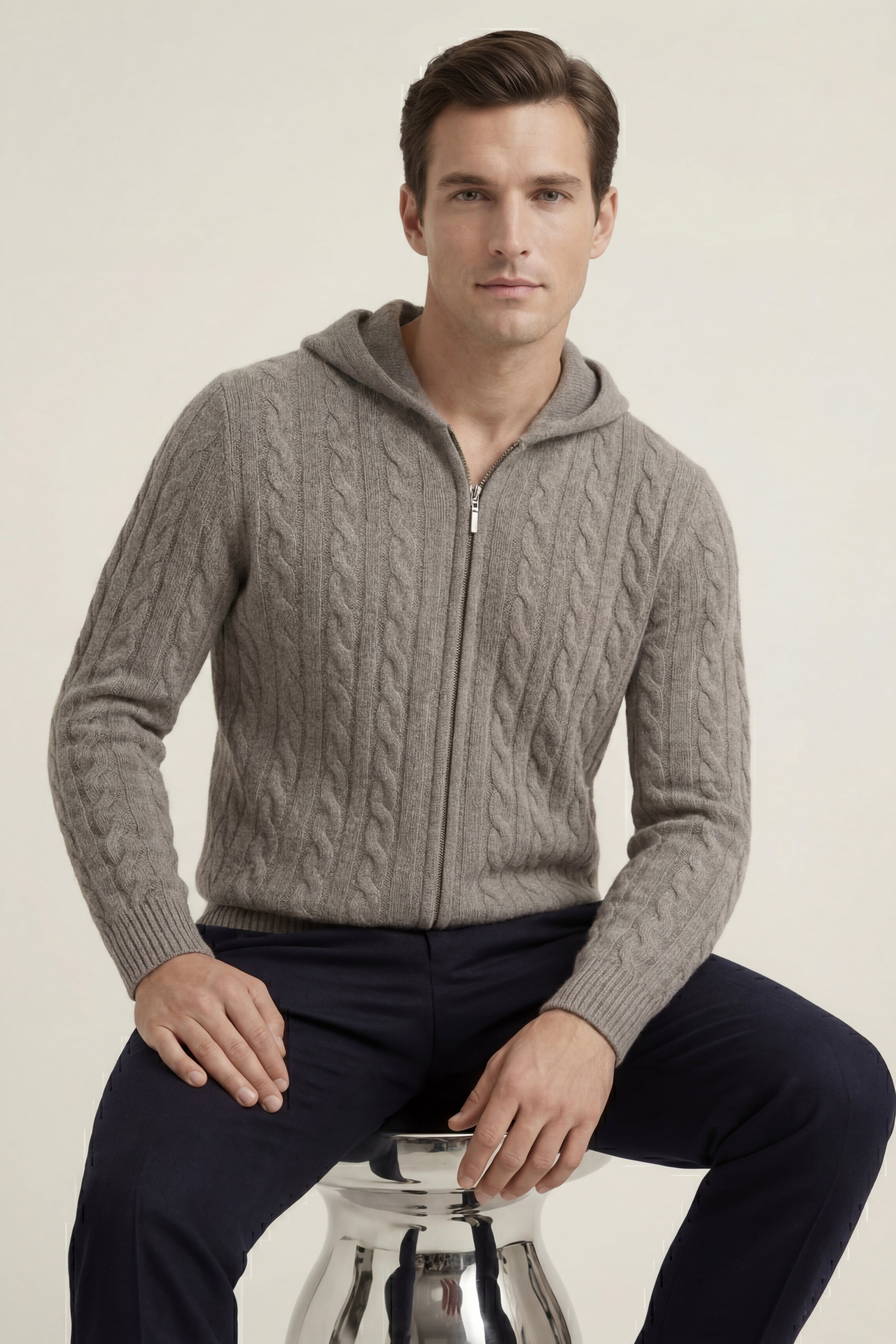 Talieri Hooded Cable Knit Grey