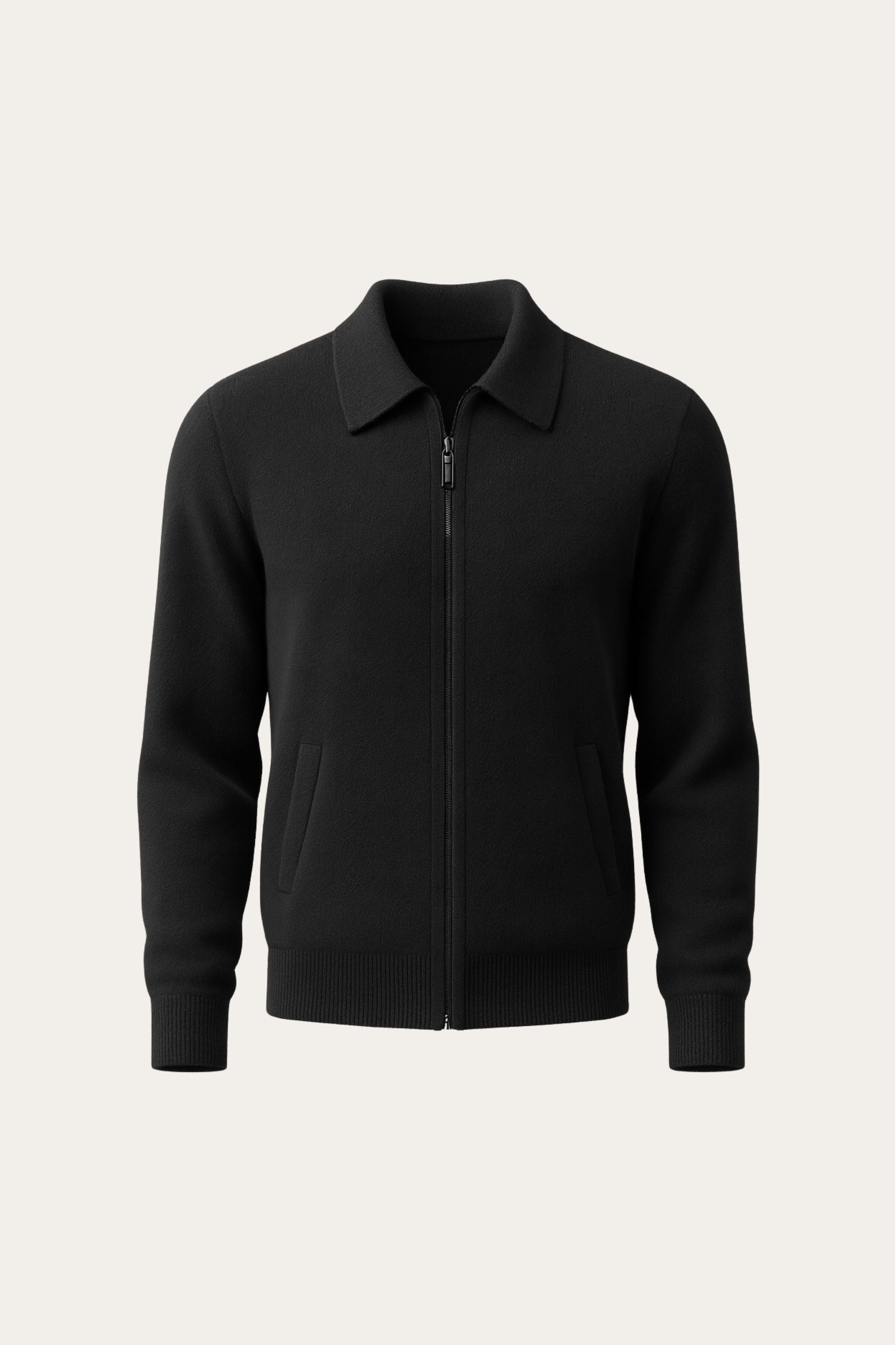 Luca Zip Polo Cardigan Black