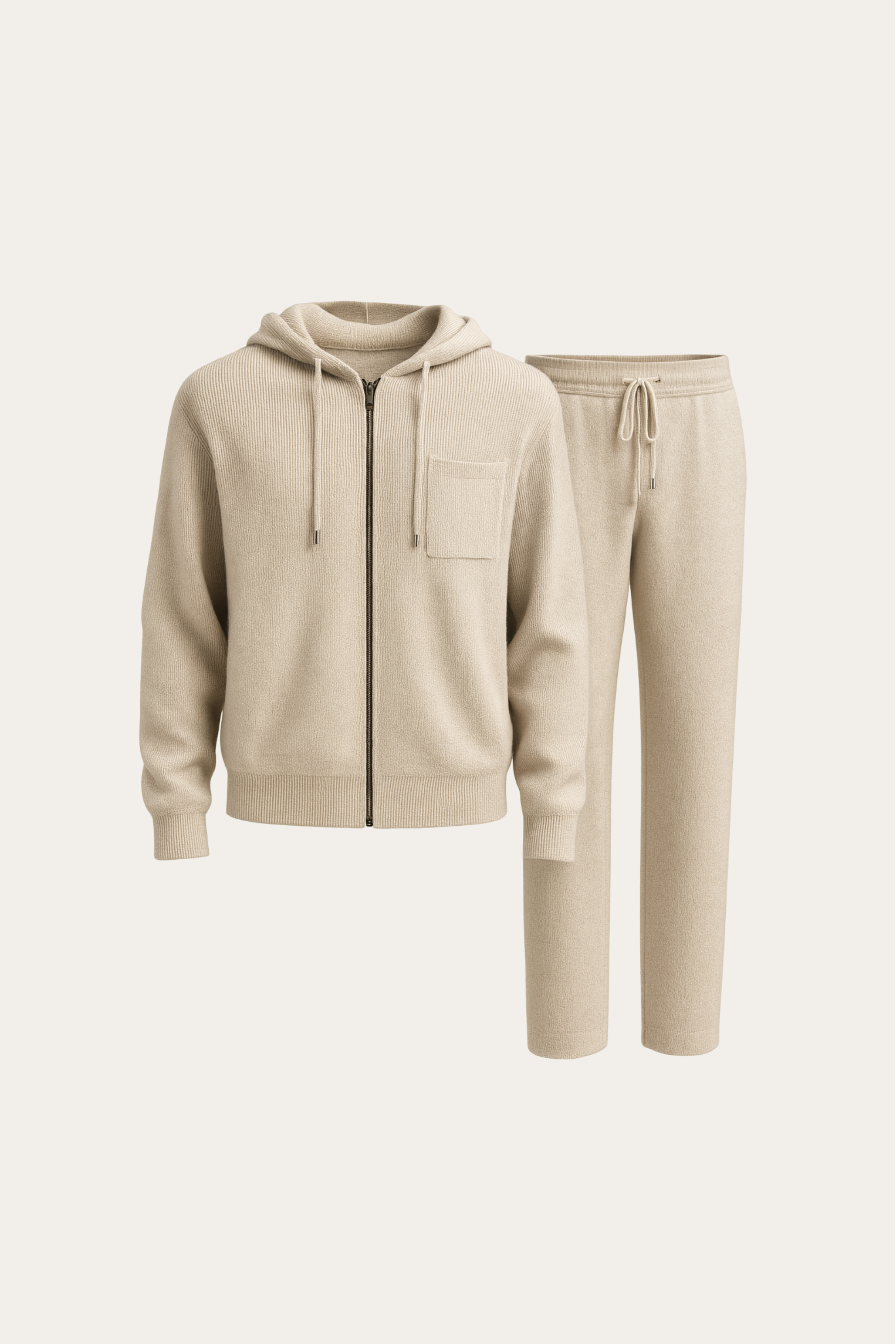 Filippo Cashmere Hooded Zip Set Cream