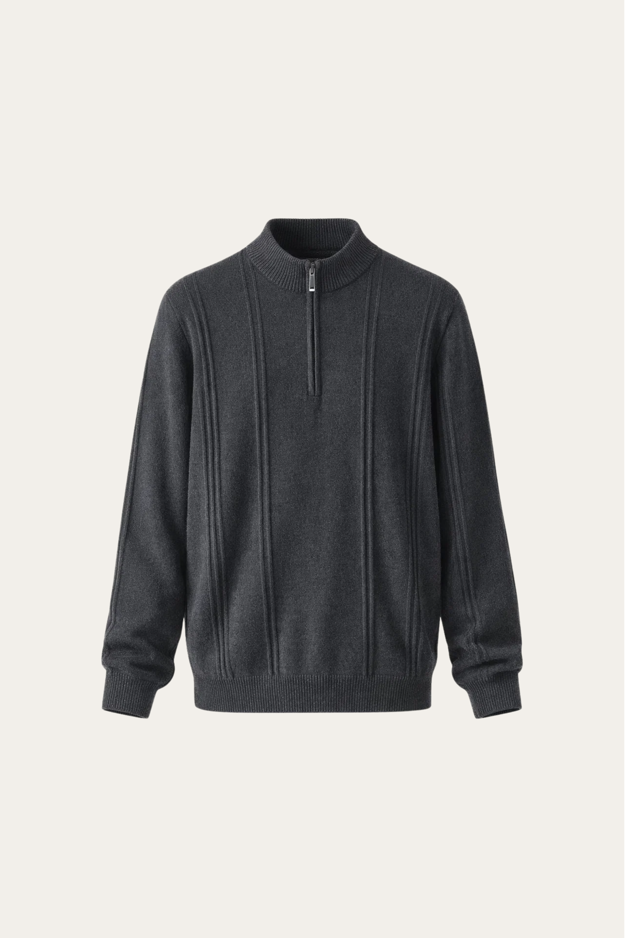 Teo Cashmere Half-Zip Knit Dark Grey