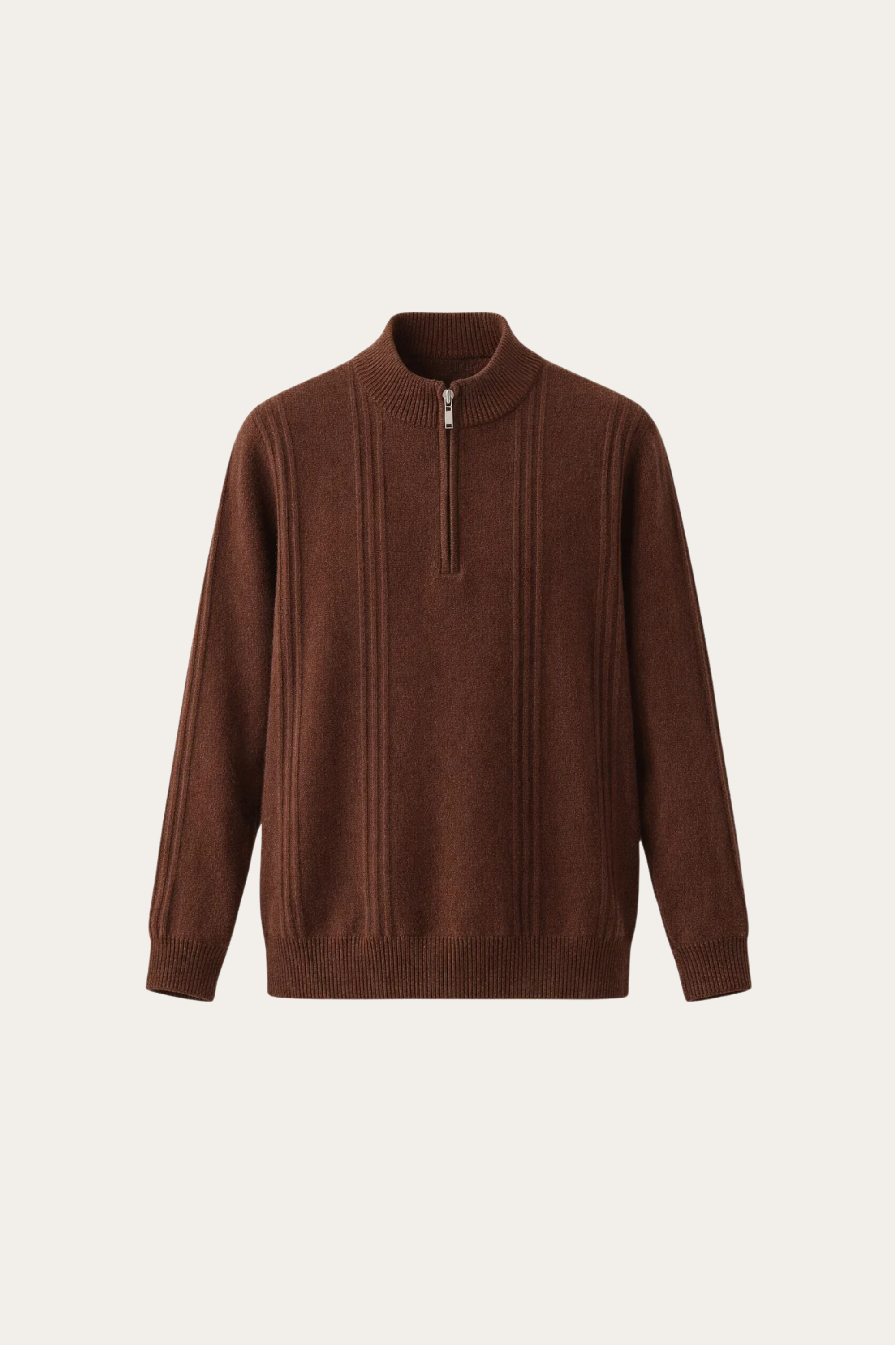 Teo Cashmere Half-Zip Knit Brown