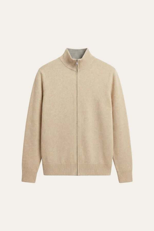 Marciello Reversible Cashmere Zip Knit Beige & Grey