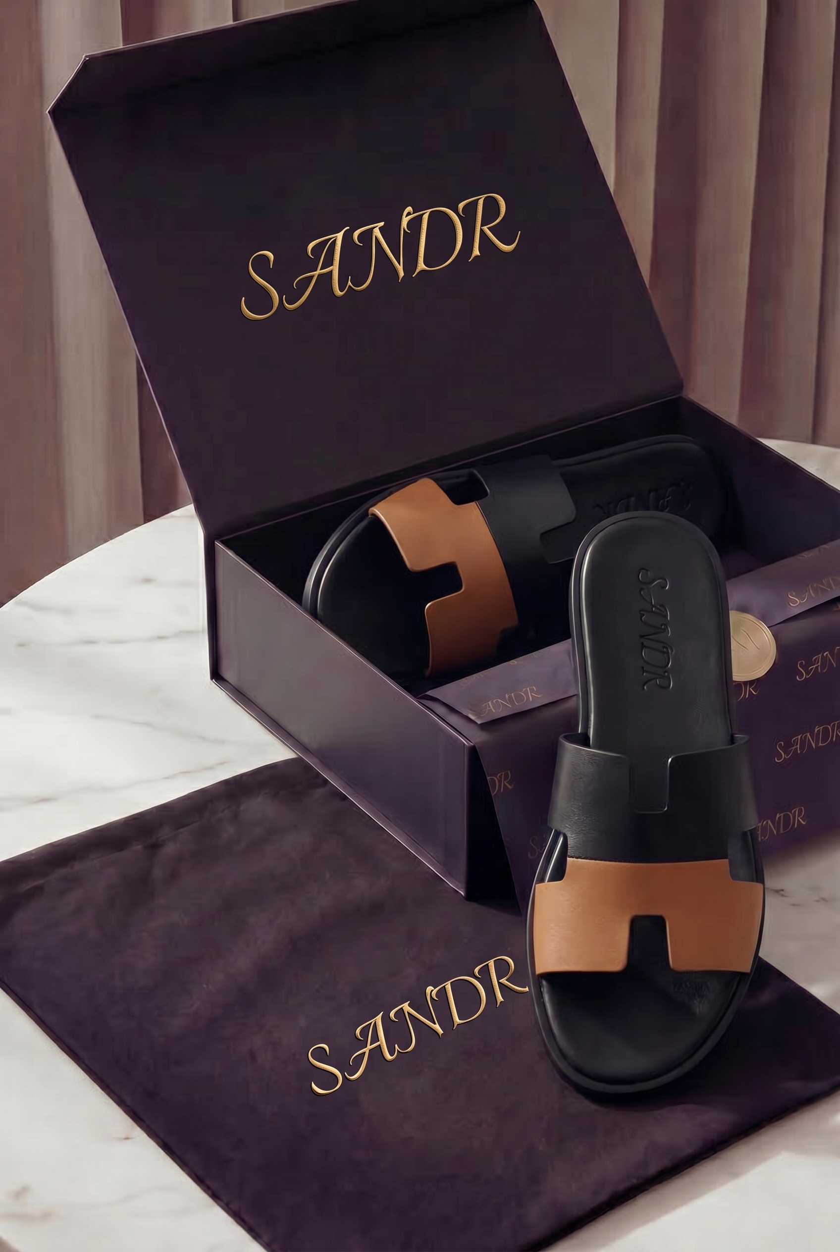 Arezzo Leather Sandal Black & Tan