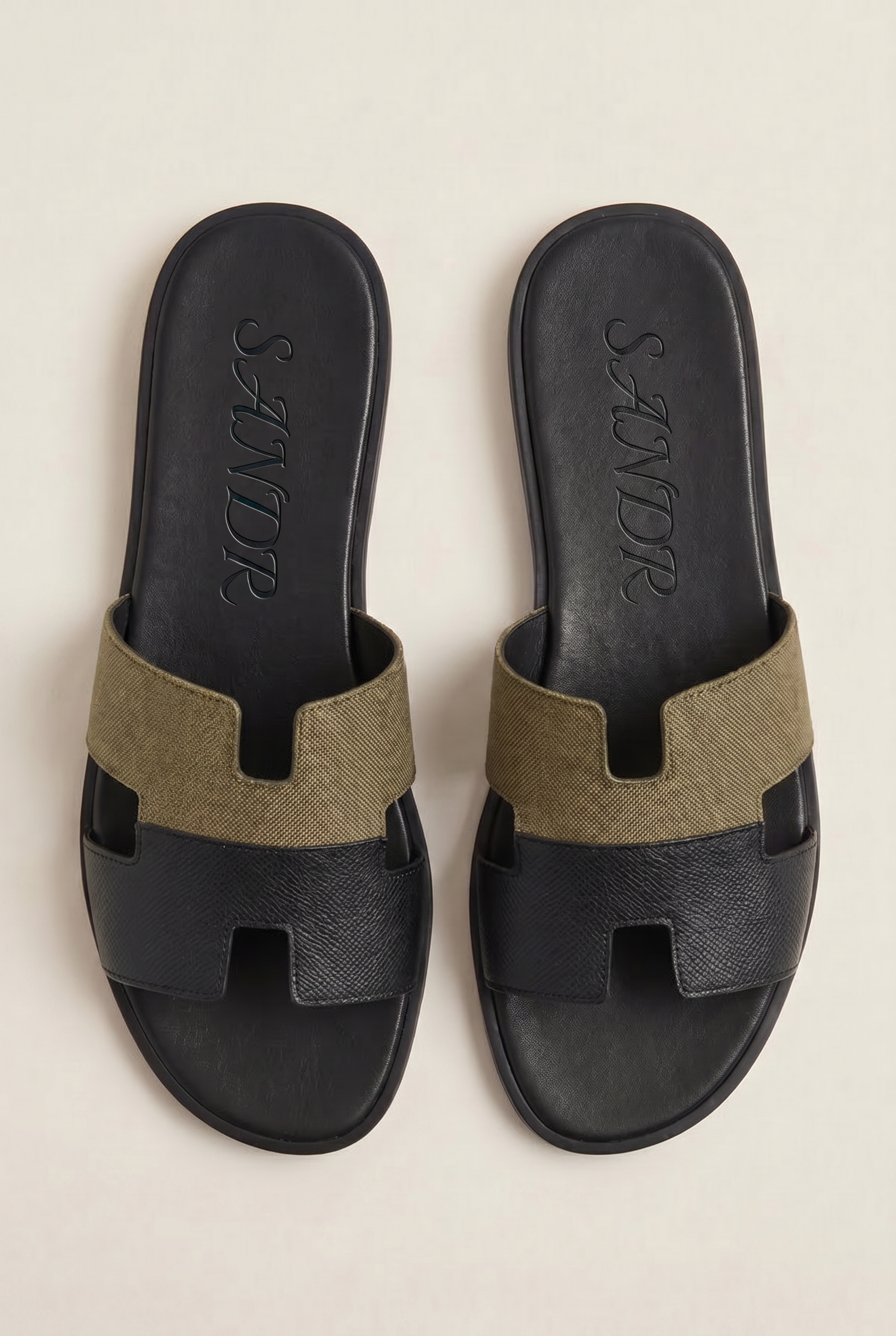 Arezzo Leather Sandal Olive & Black