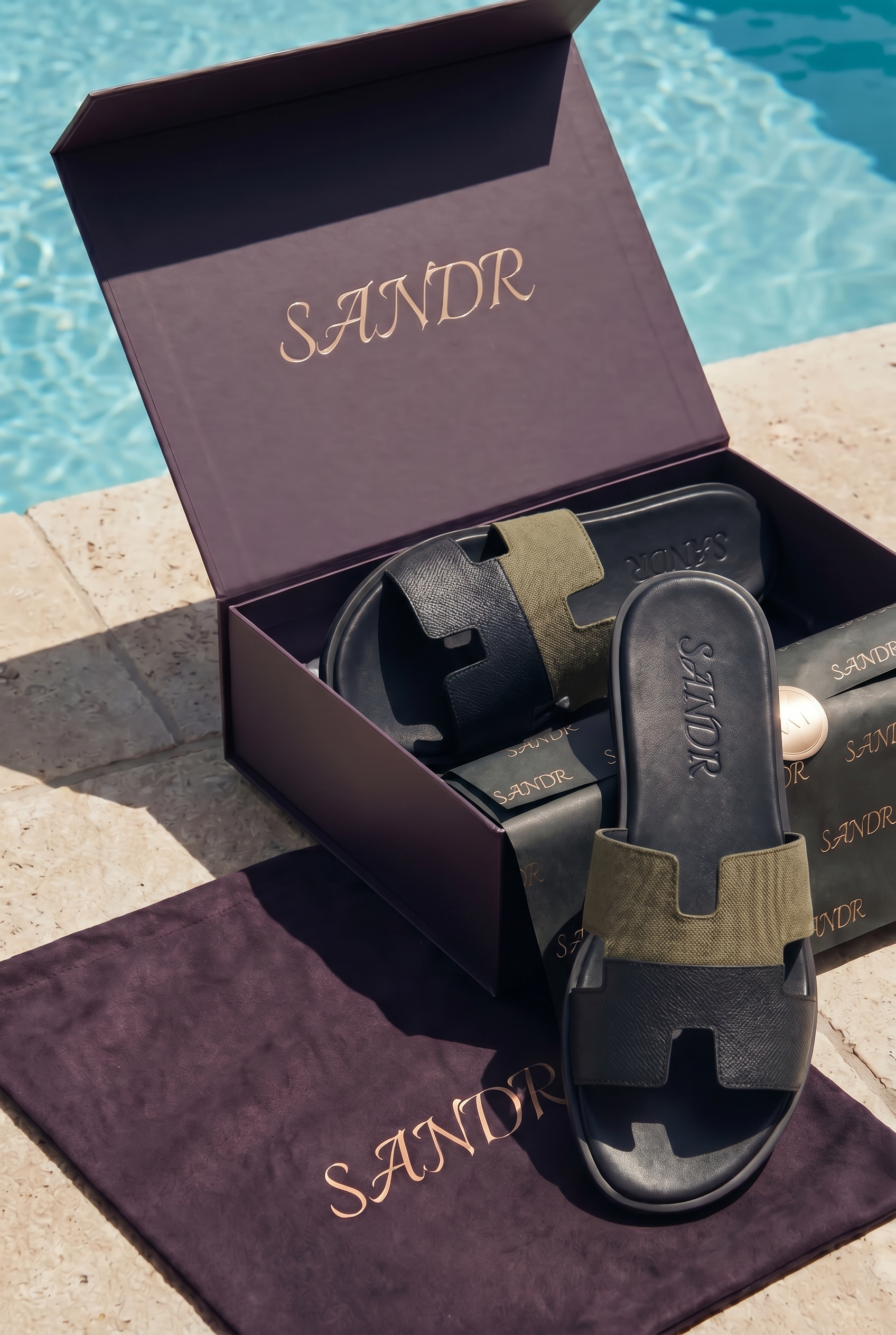Arezzo Leather Sandal Olive & Black