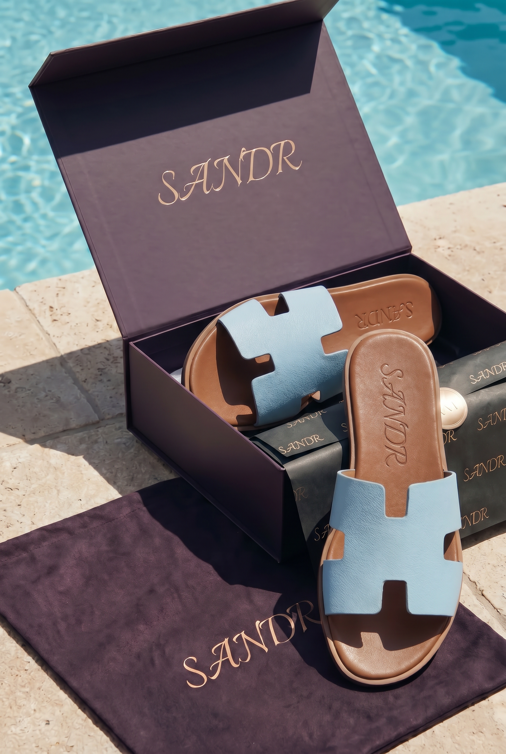Arezzo Leather Sandal Sky Blue