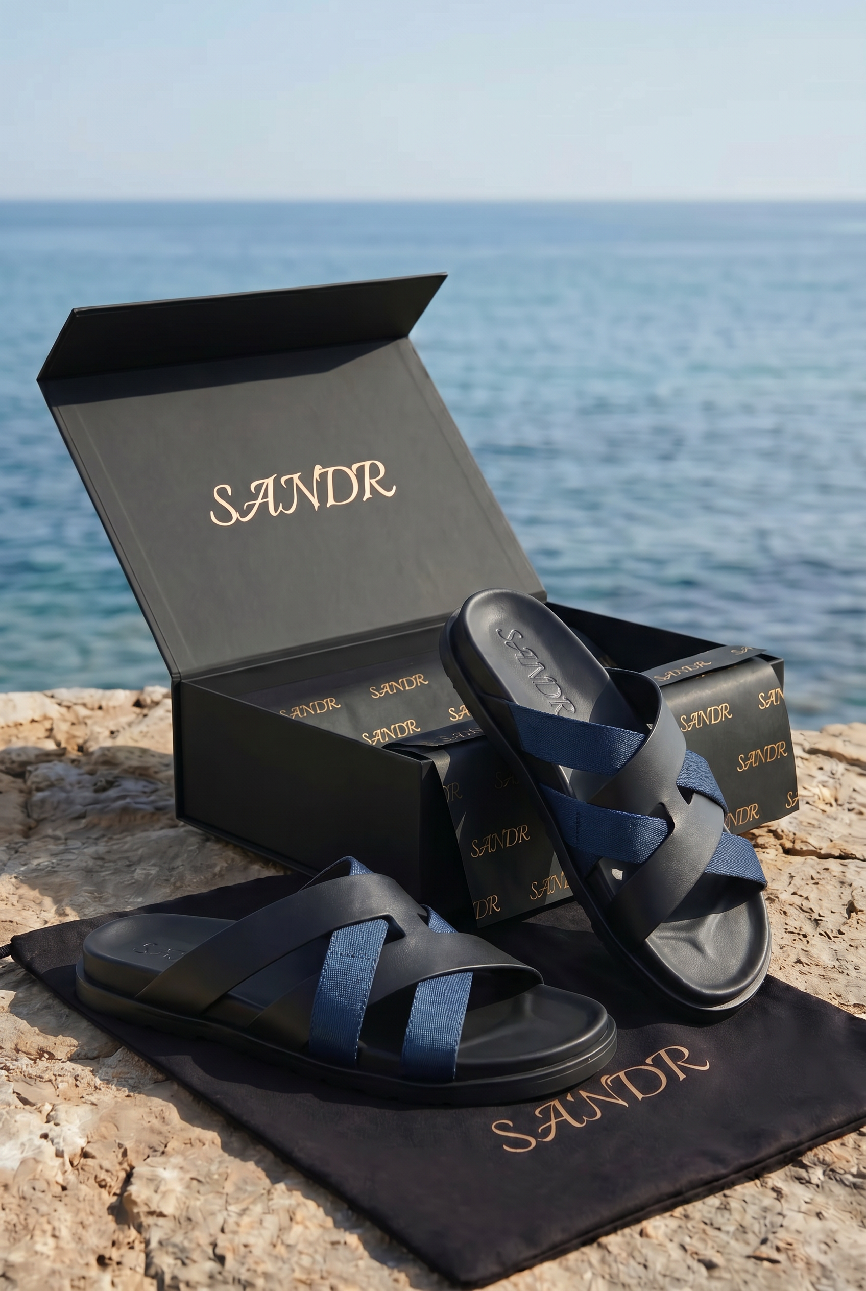 Amalfi Leather Sandal Black Navy