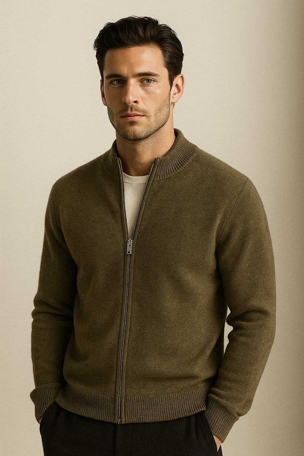 Lorenzi Cashmere Cardigan Olive