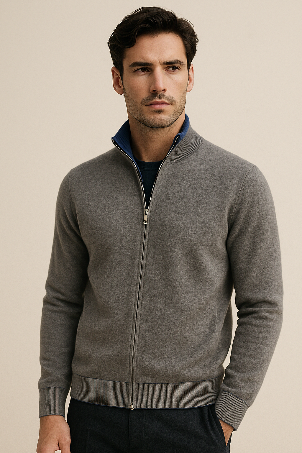 Marciello Reversible Cashmere Zip Knit Navy & Grey