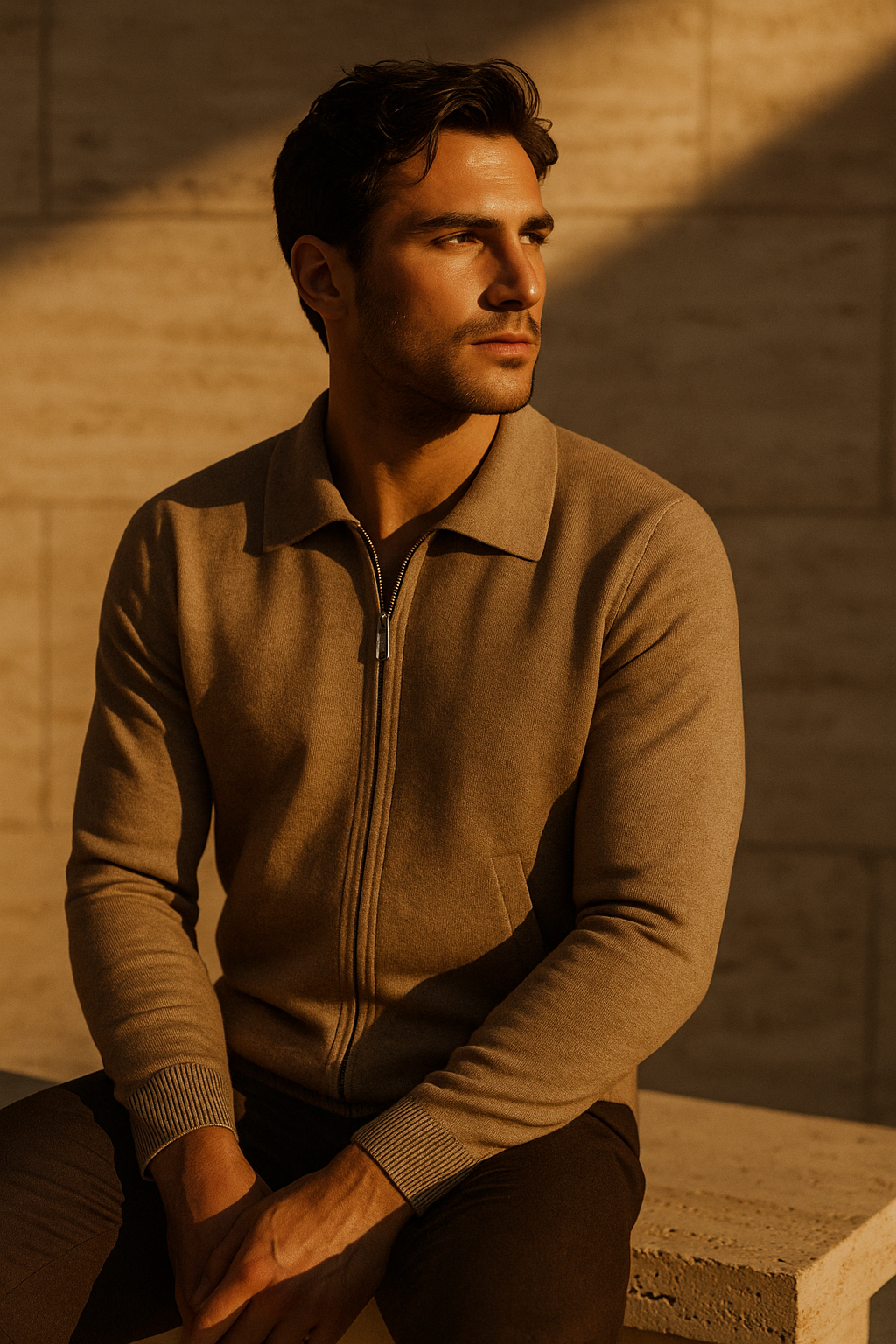 Carvelli Merino Zip Sweater Taupe