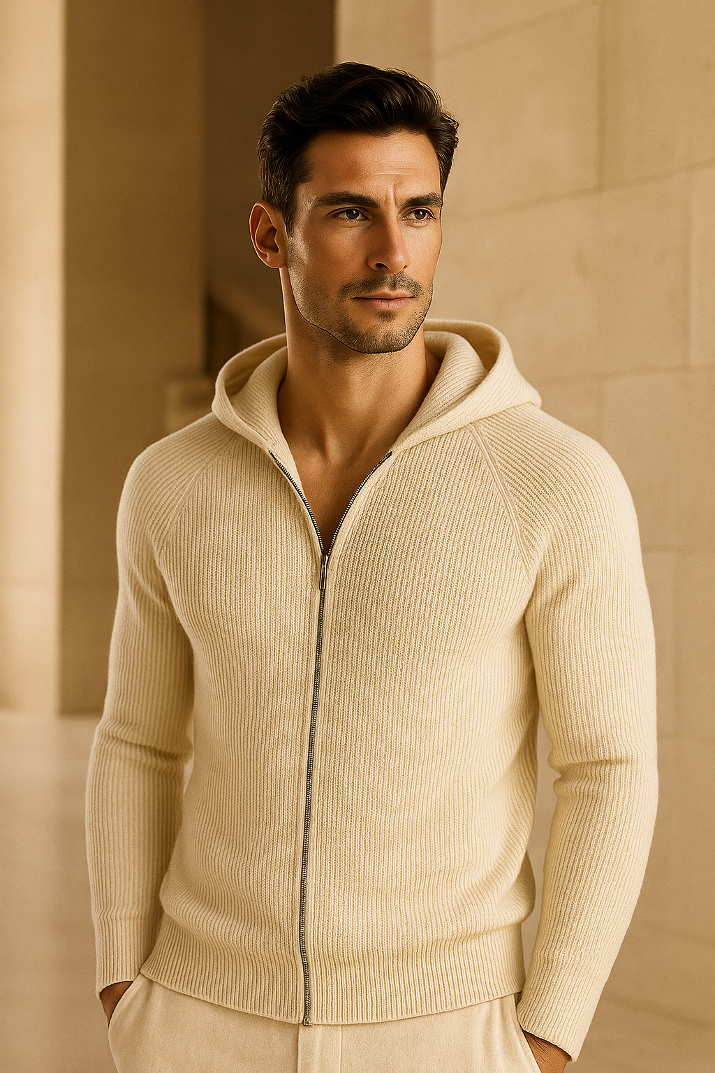 Amalfi Merino Hooded Sweater Beige
