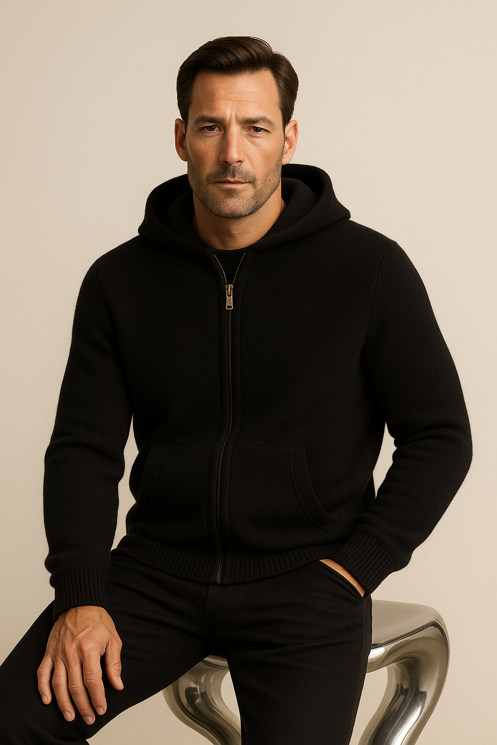 Tavole Hooded Zip Black