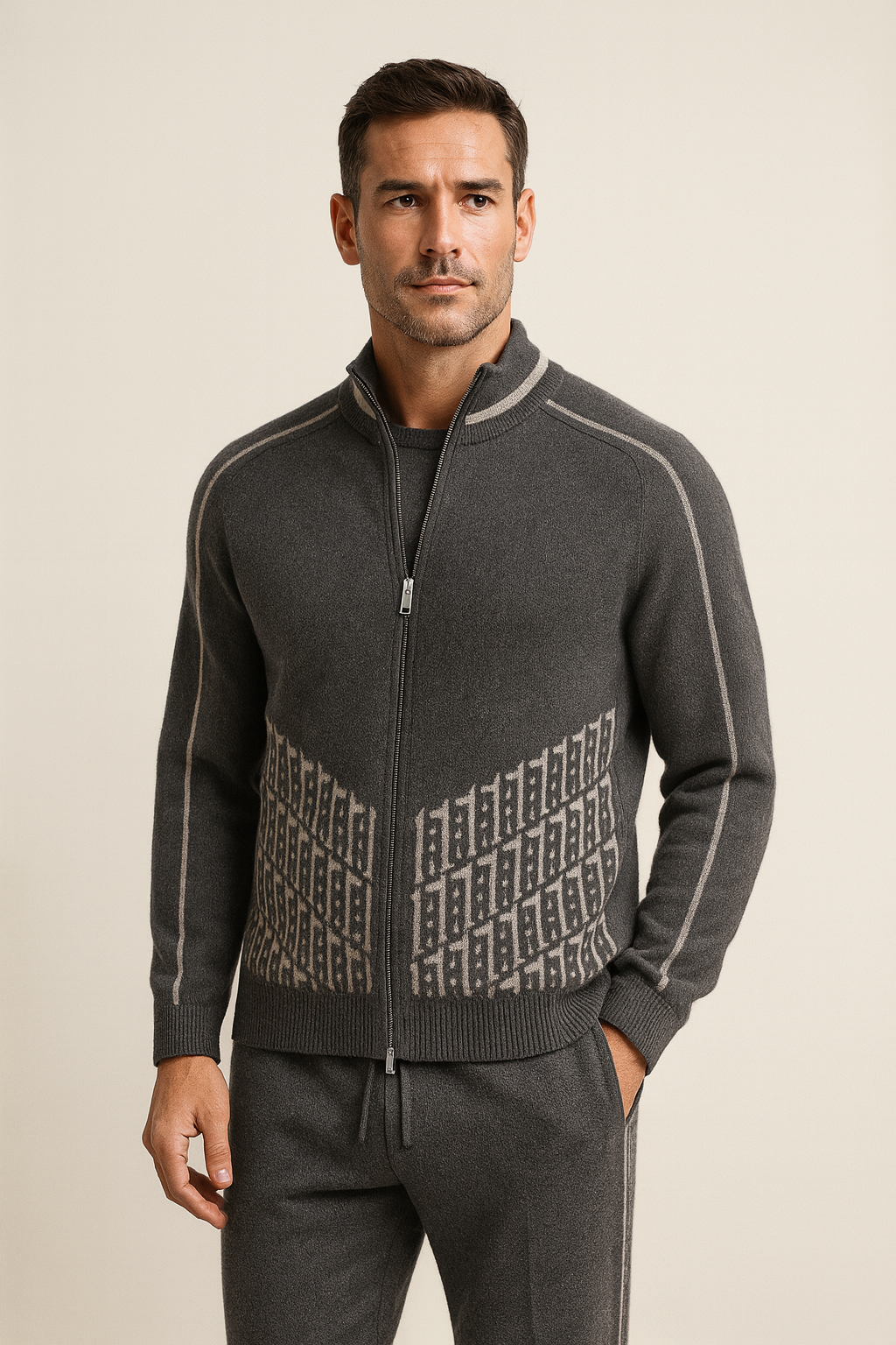 Enzo Cashmere Full-Zip Set Dark Grey