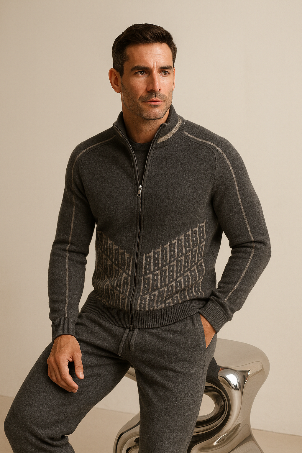 Enzo Cashmere Full-Zip Set Dark Grey