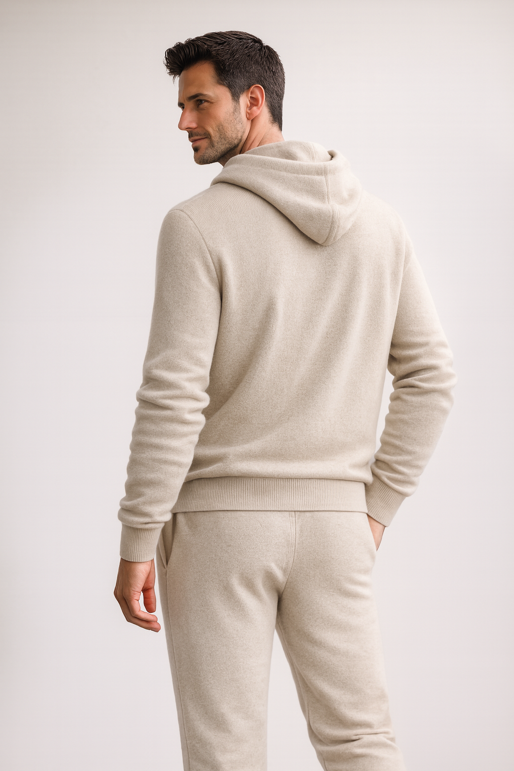 Filippo Cashmere Hooded Zip Set Cream