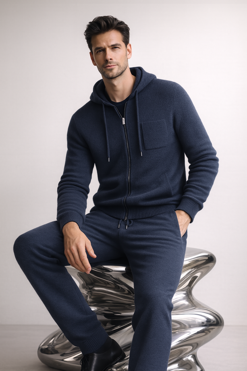 Filippo Cashmere Hooded Zip Set Blue