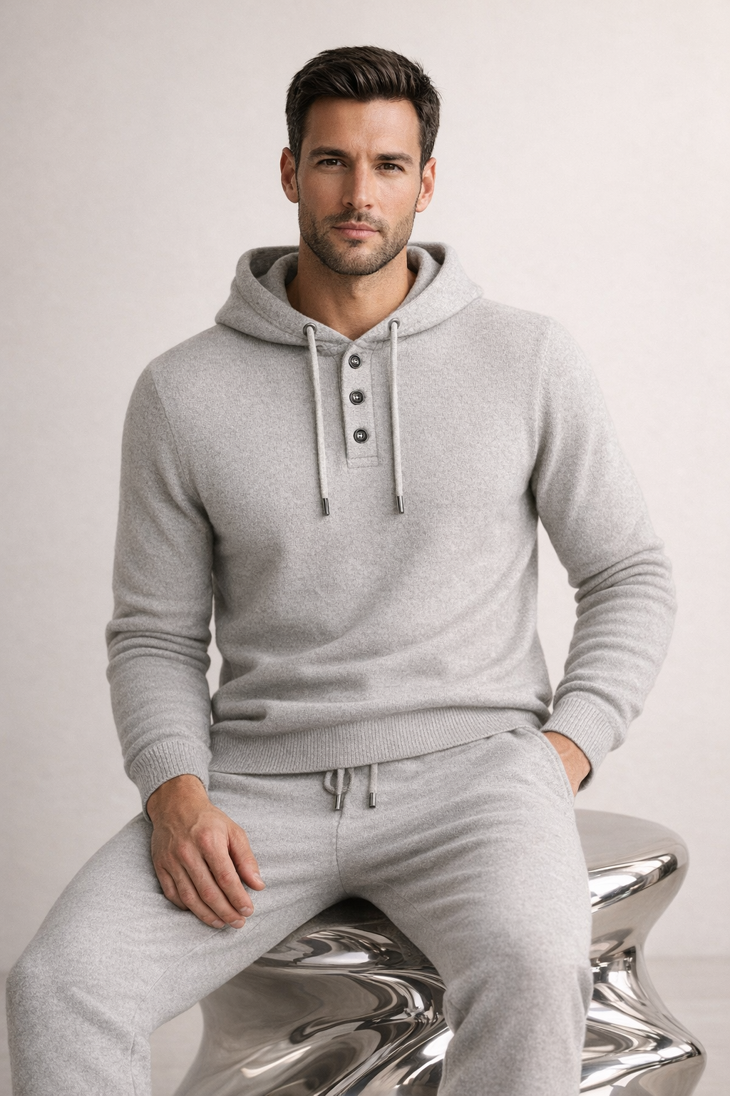 Federico Knit Hooded Set Grey