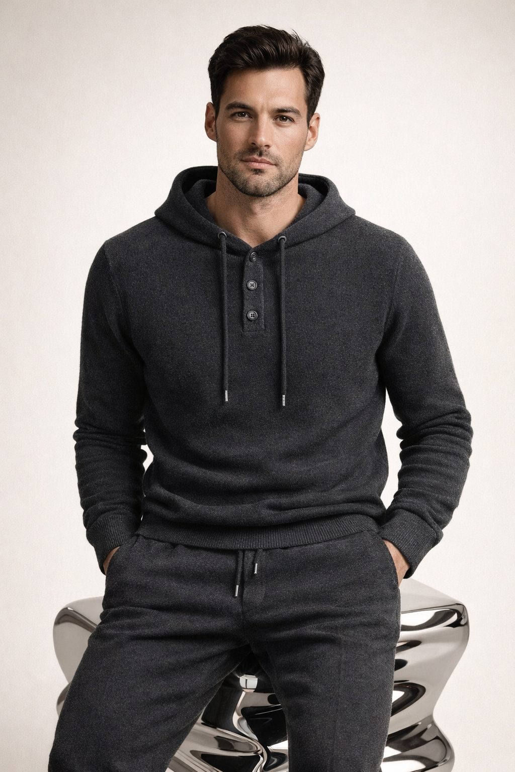 Federico Knit Hooded Set Dark Grey