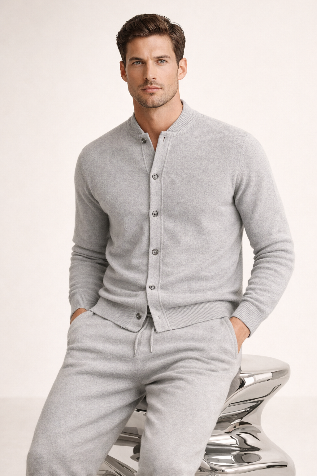 Silvio Wool Button Set Grey