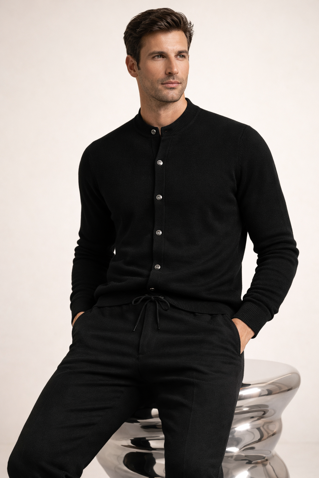 Silvio Wool Button Set Black