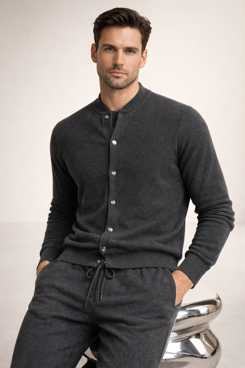 Silvio Wool Button Set Dark Grey