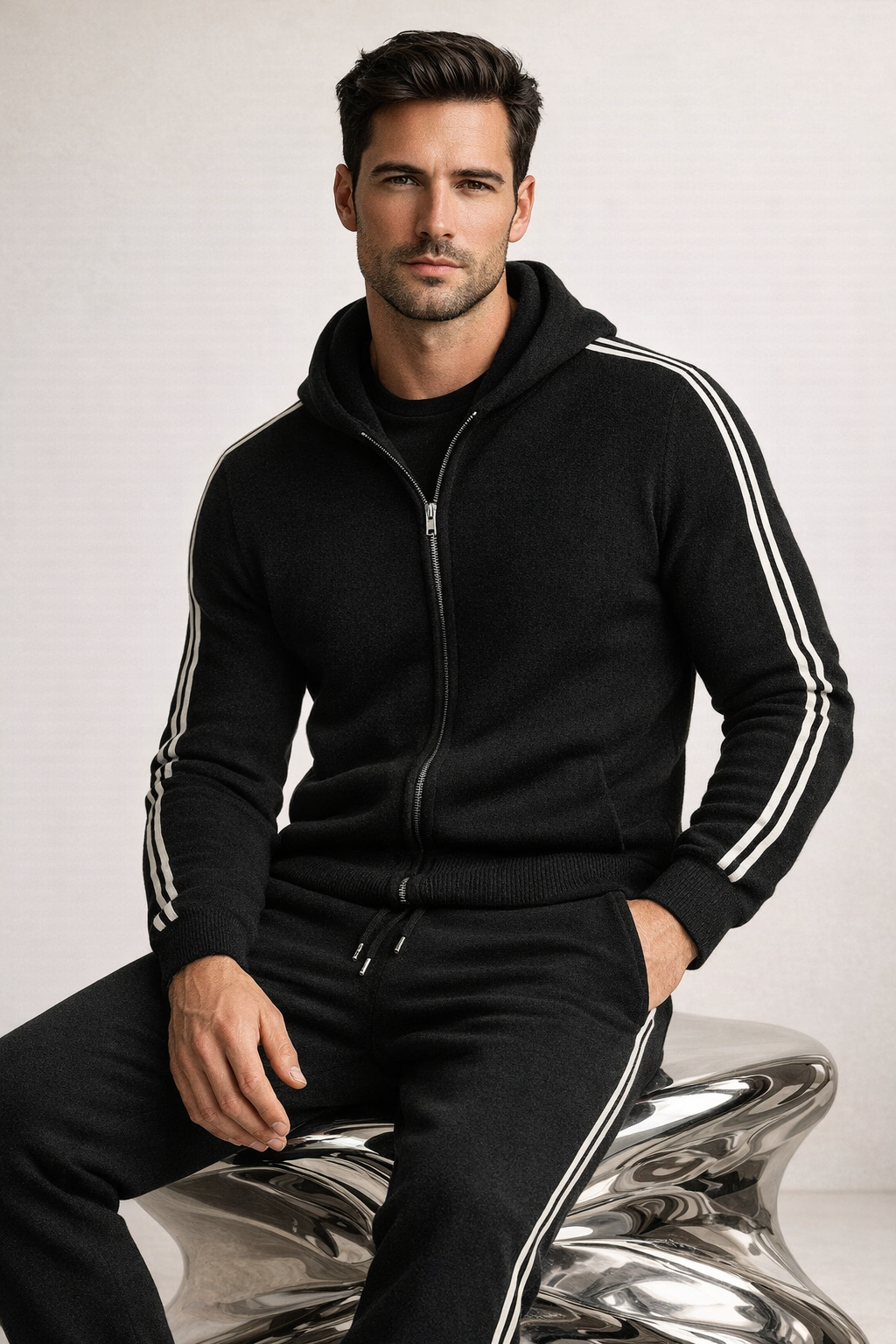 Giancarlo Hooded Zip Set Black