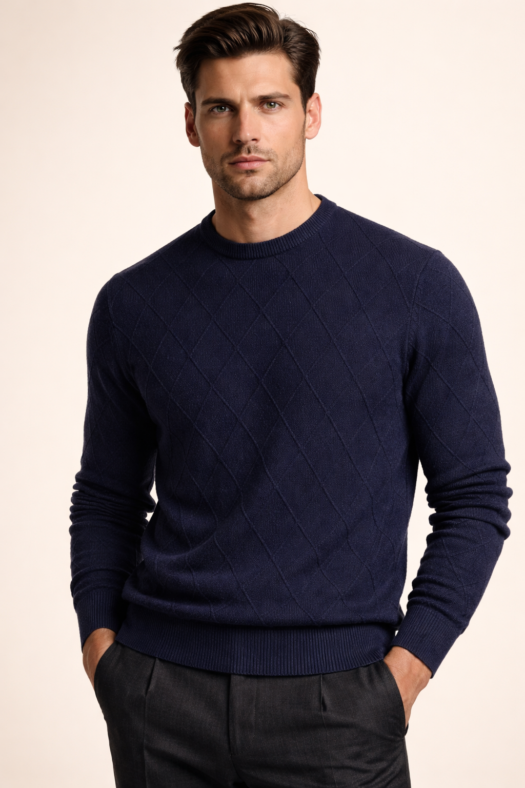 Cesare Knit Crewneck Sweater Navy