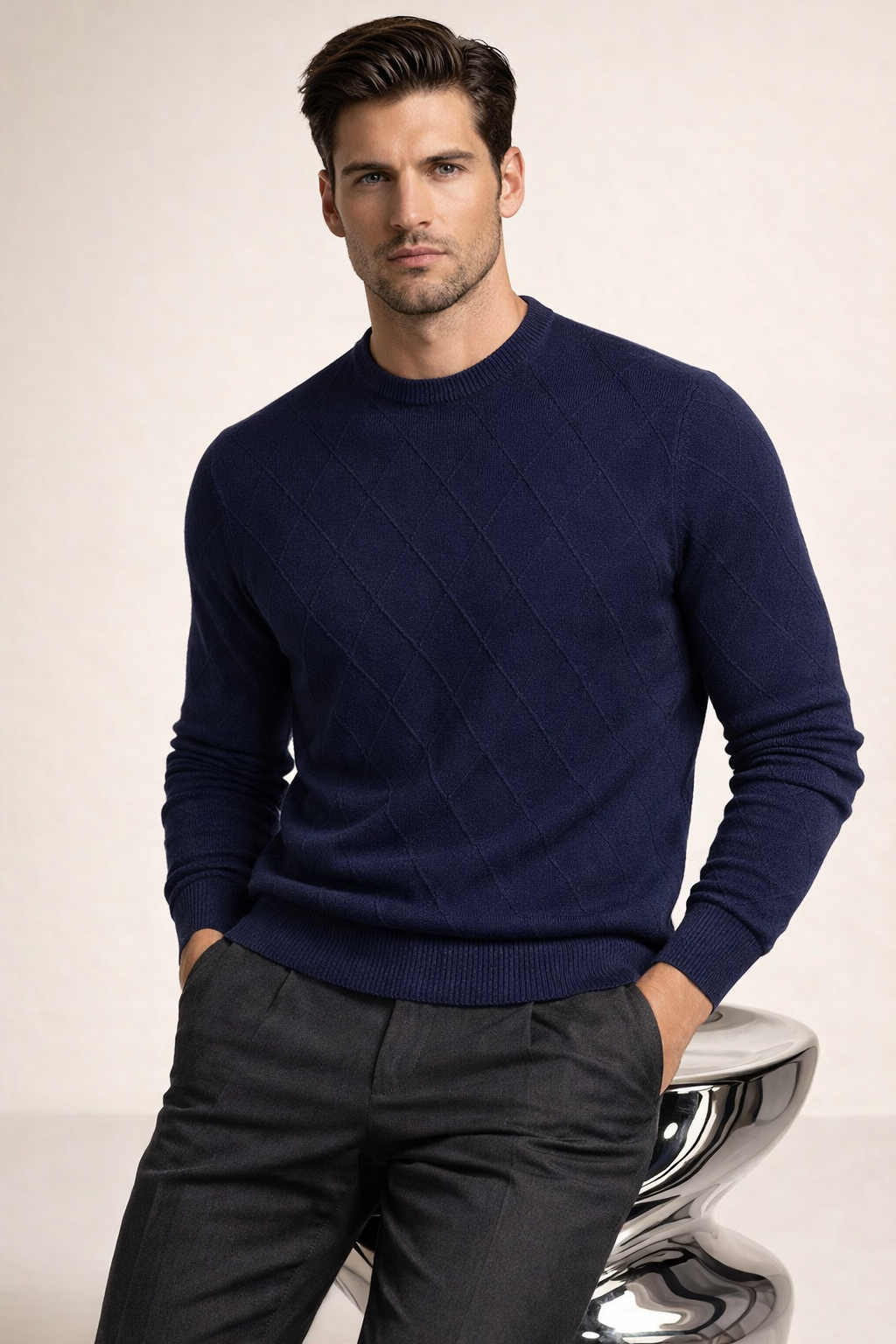 Cesare Knit Crewneck Sweater Navy