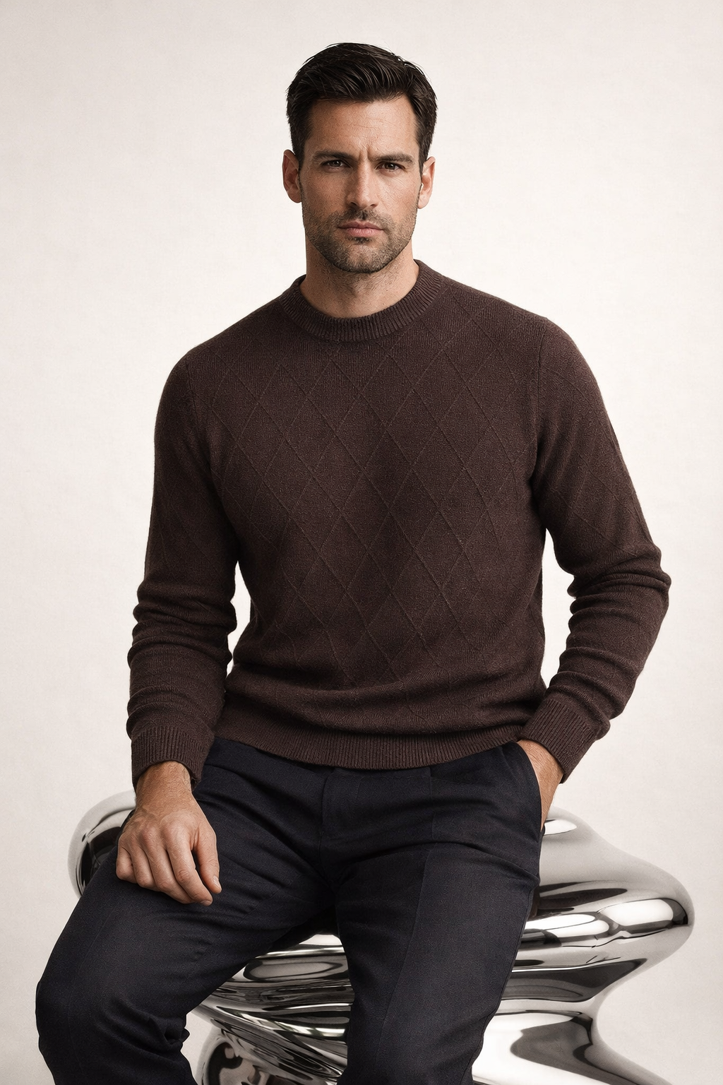 Cesare Knit Crewneck Sweater Mocha