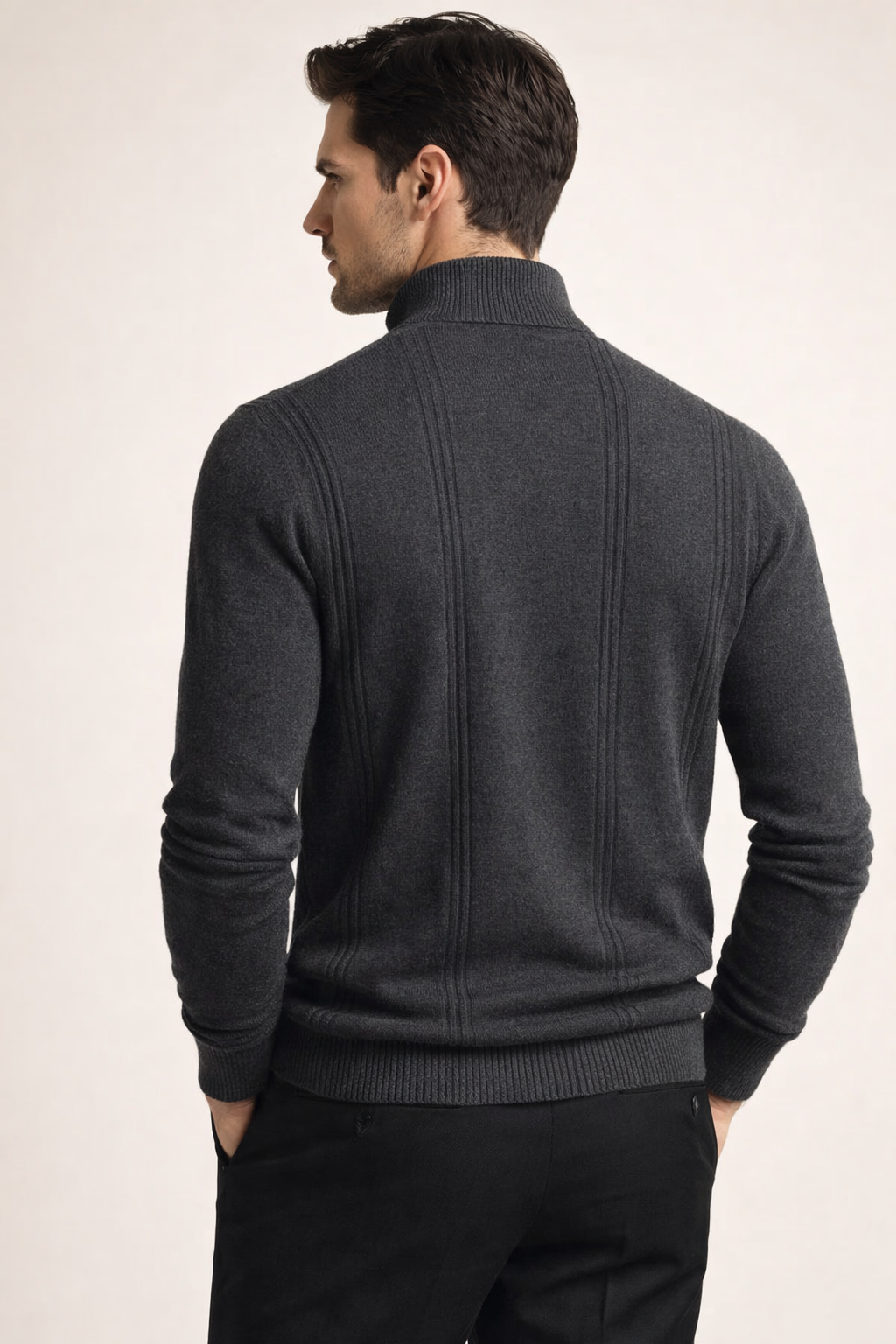 Teo Cashmere Half-Zip Knit Dark Grey